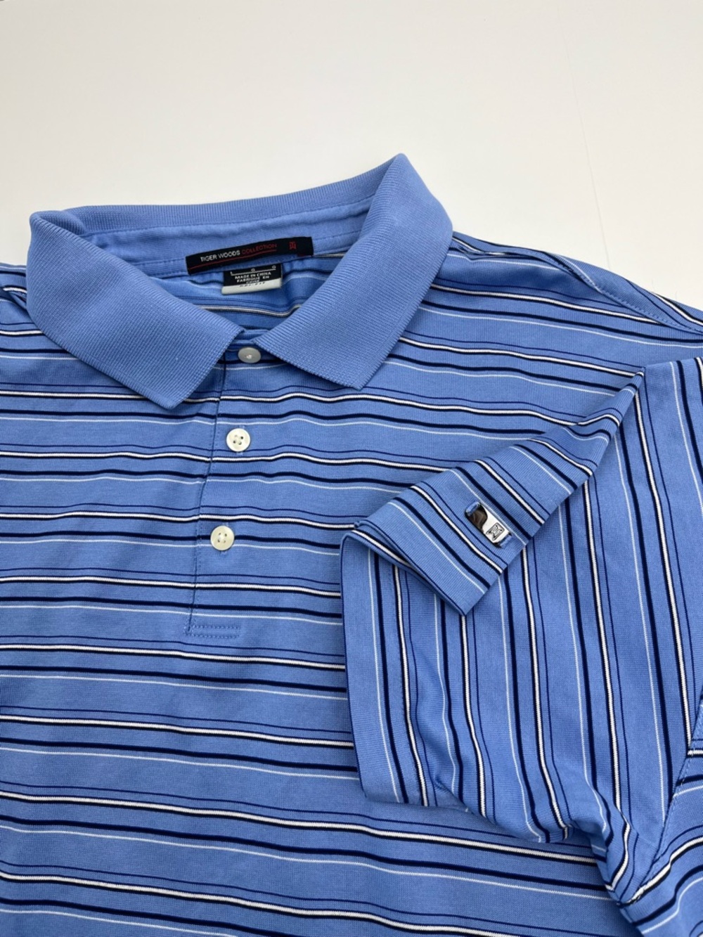 Nike Tiger Woods Collection Mens Dri-Fit Golf Polo Shirt Size Large Blue Stripe